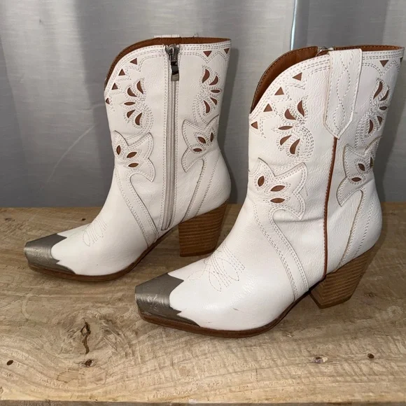 BEAST FASHION White Western Cowboy Boots Metal Toe Cap Festival | Size 5.5 - Picture 7 of 17